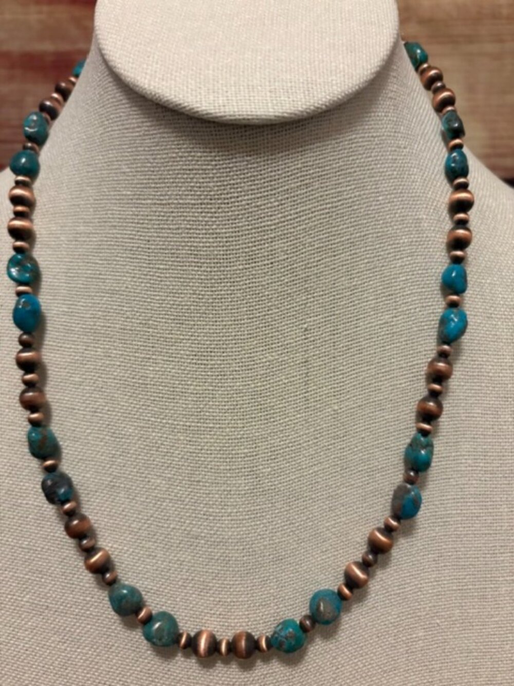 Z Bars Jewelry 4mm & 6mm Copper Pearl & Genuine Turquoise Necklace 20"